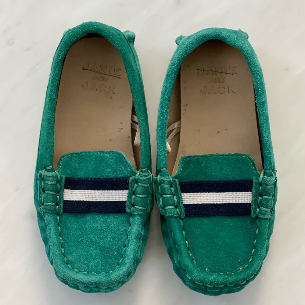 Janie and Jack Boys Green Suede Driving Shoe - Toddler Size 6